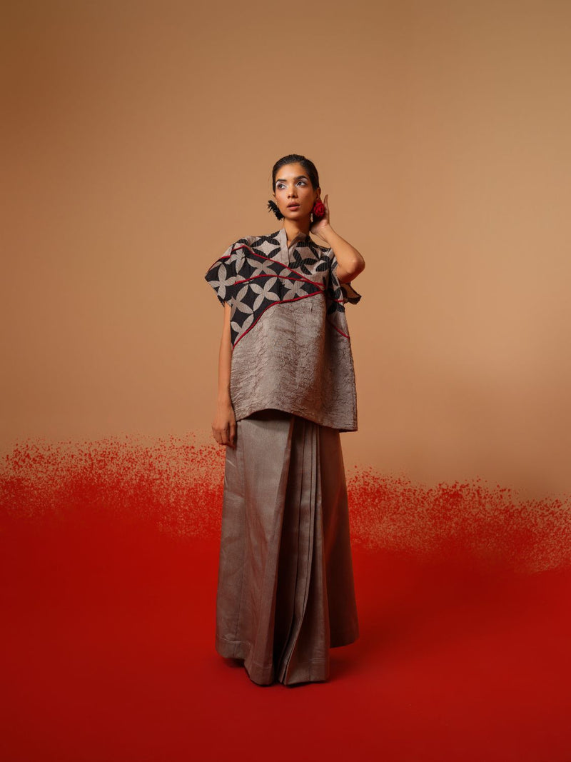 Mist Top-Grey + Black + Red mysore silk tops and shirts by Stoique in grey, black, red for women in Singapore