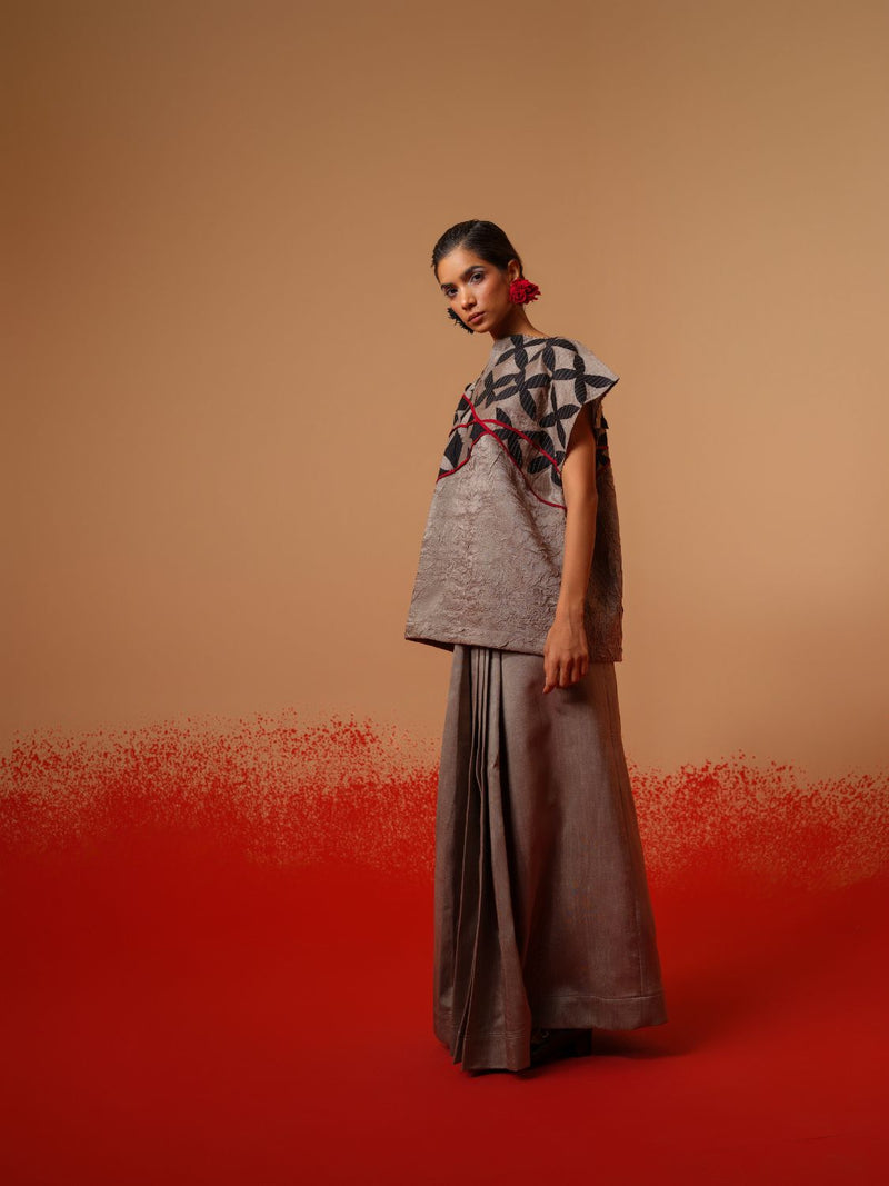 Mist Top-Grey + Black + Red mysore silk tops and shirts by Stoique in grey, black, red for women in Singapore