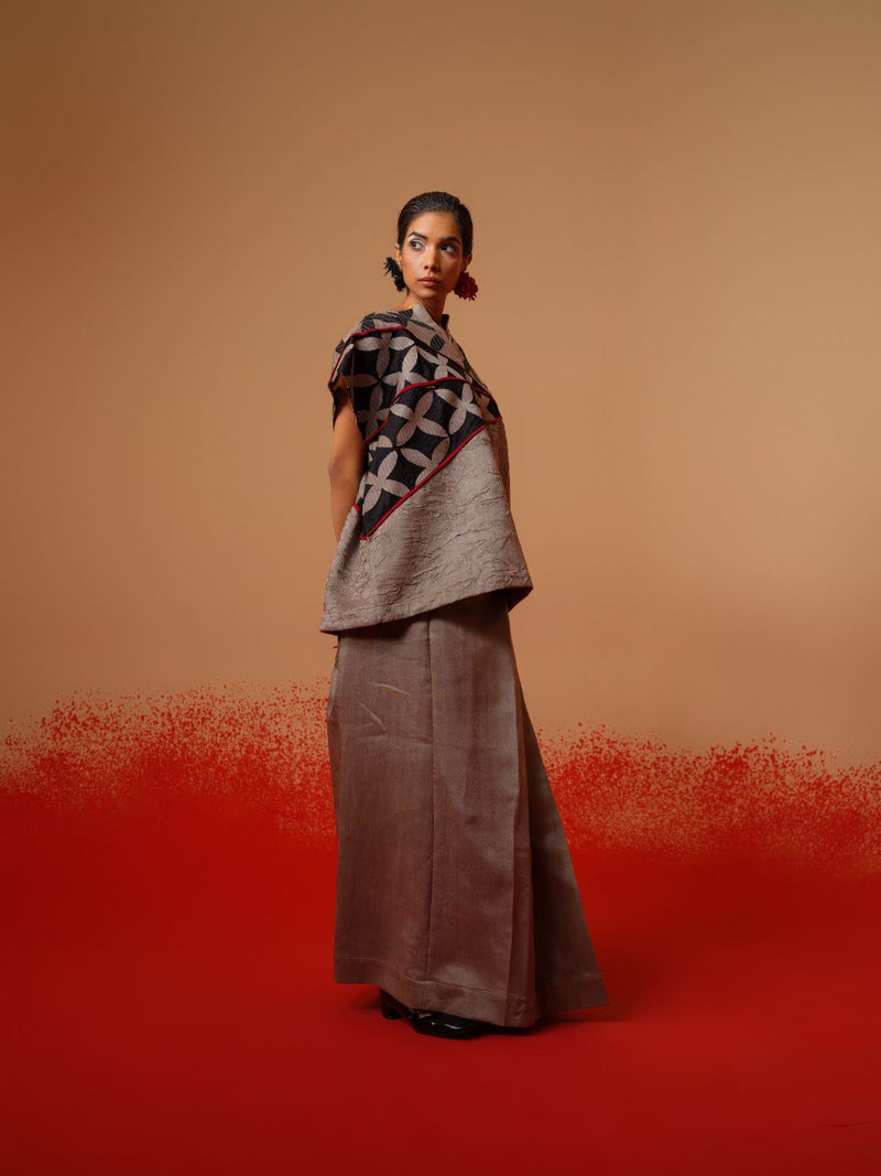 Mist Top-Grey + Black + Red mysore silk tops and shirts by Stoique in grey, black, red for women in Singapore