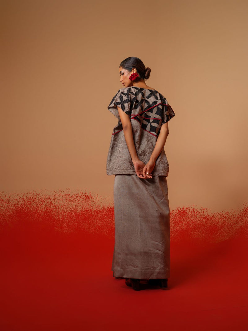Mist Top-Grey + Black + Red mysore silk tops and shirts by Stoique in grey, black, red for women in Singapore