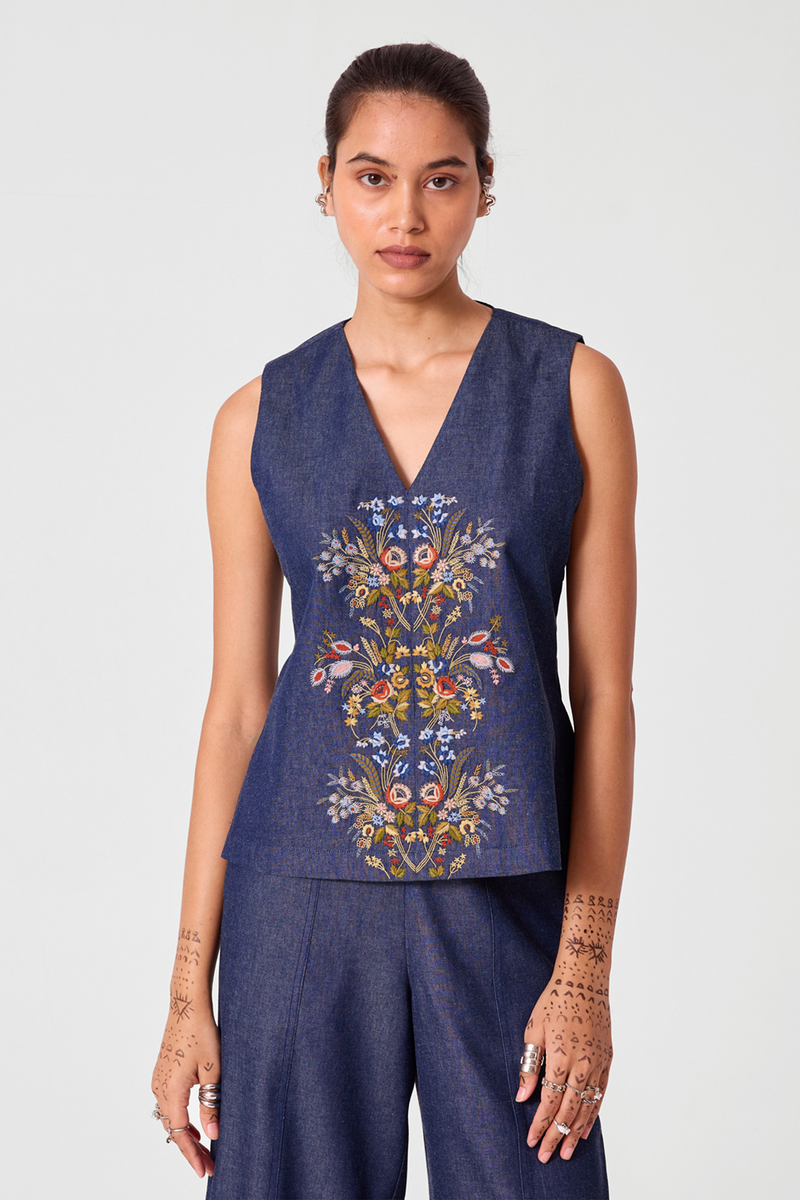 Mithil Embroidered Denim Top