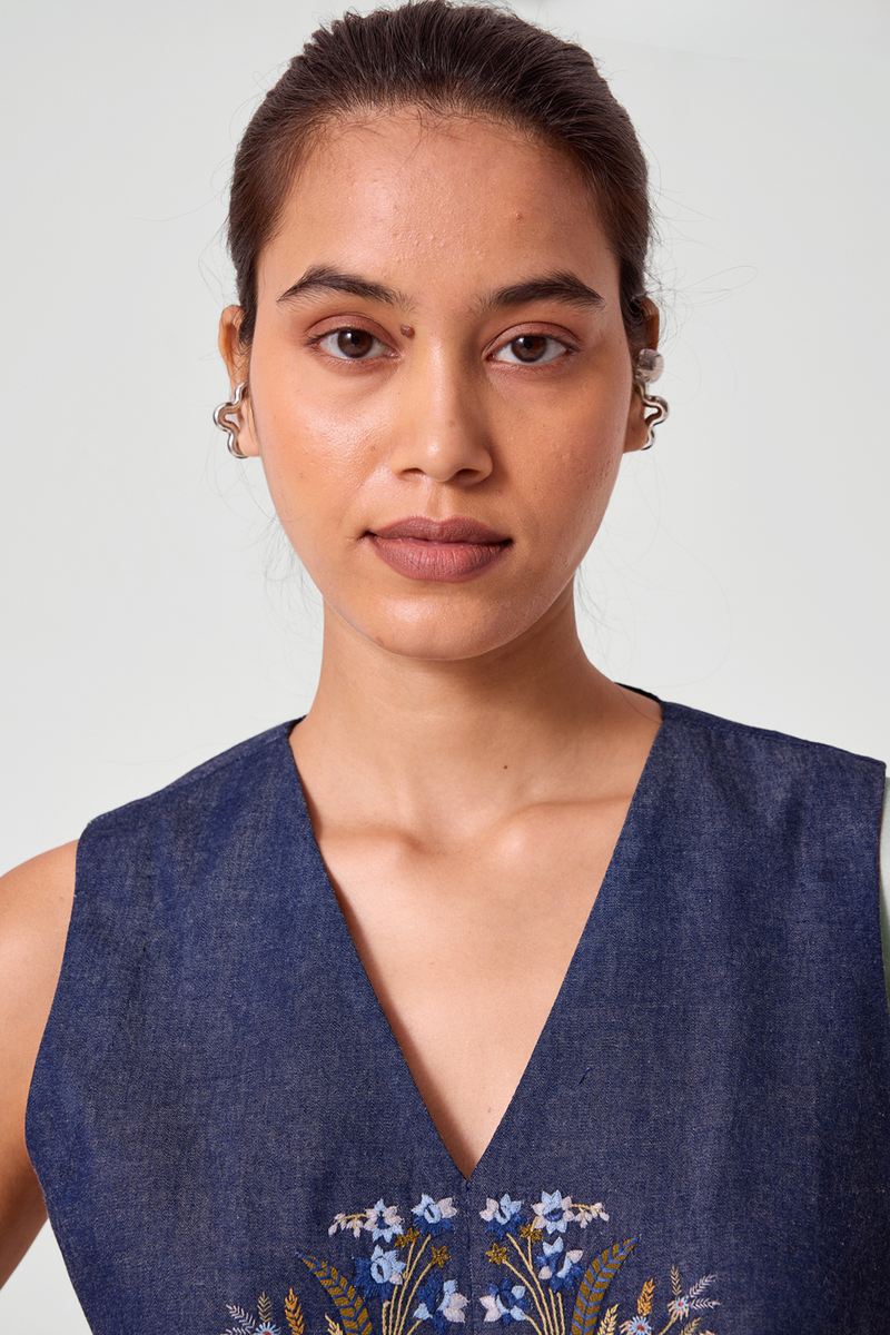 Mithil Embroidered Denim Top