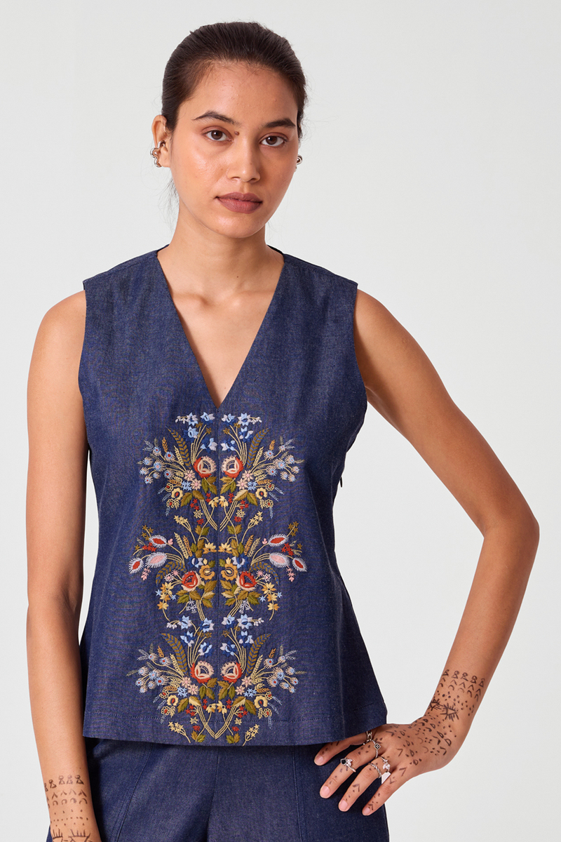 Mithil Embroidered Denim Top
