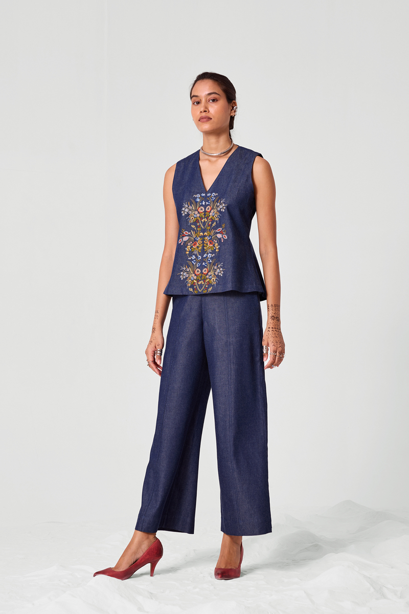 Mithil Embroidered Denim Top