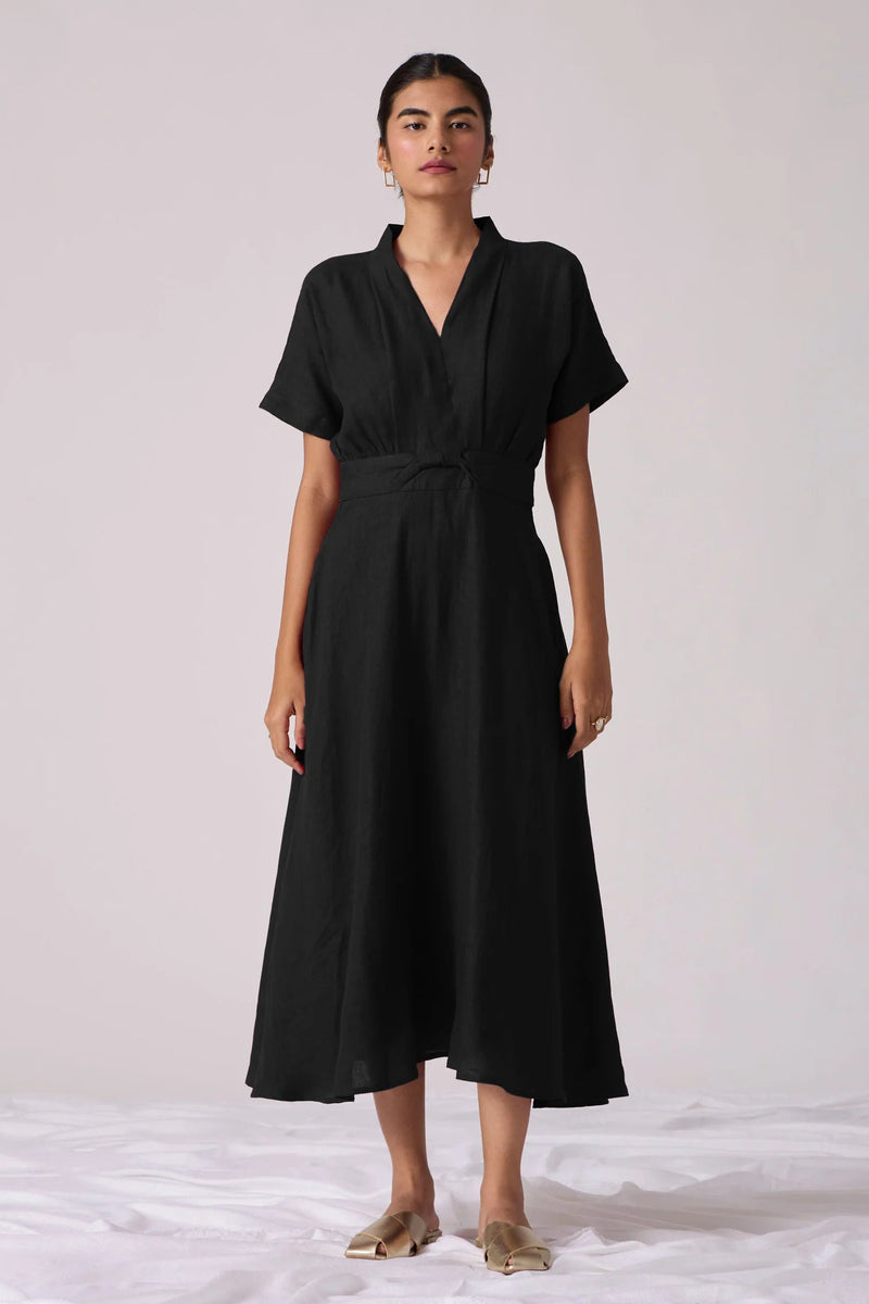 Miyake Noir Dress linen dress by The Summer House in black for women in Singapore