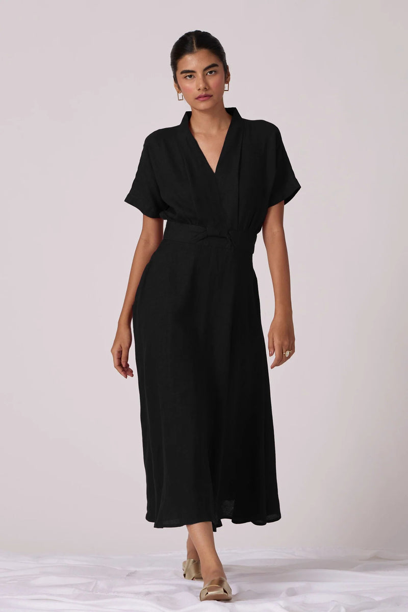 Miyake Noir Dress linen dress by The Summer House in black for women in Singapore
