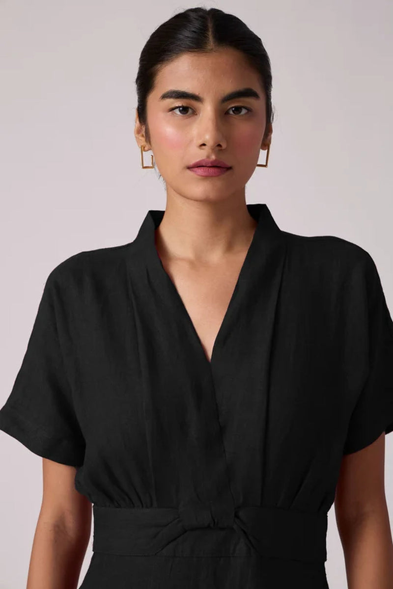 Miyake Noir Dress linen dress by The Summer House in black for women in Singapore