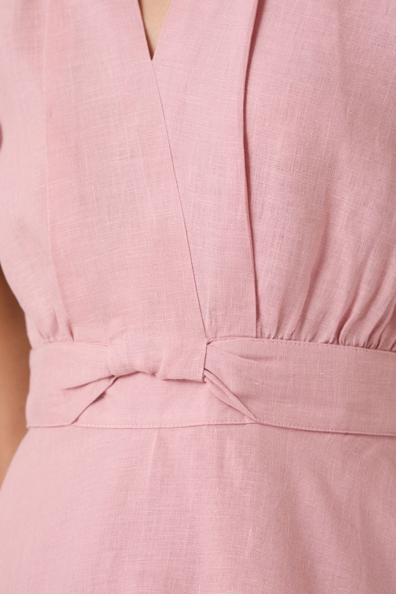 Miyake Rose Linen Dress linen by The Summer House in pink color for women in Singapore