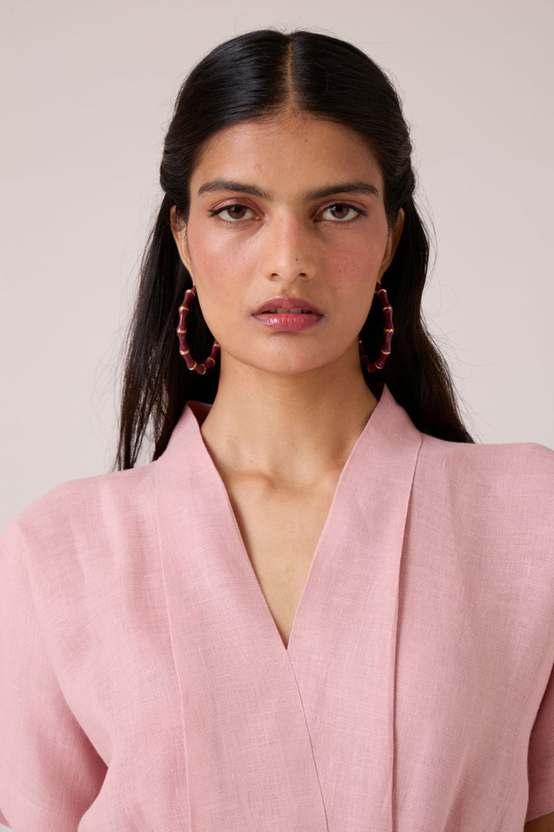 Miyake Rose Linen Dress linen by The Summer House in pink color for women in Singapore