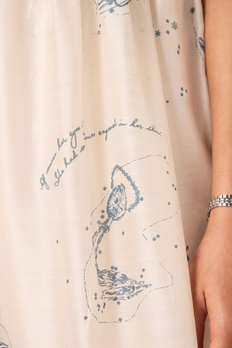 Mizar Zodiac Print Handwoven Dress chanderi by The Summer House in white color for women in Singapore