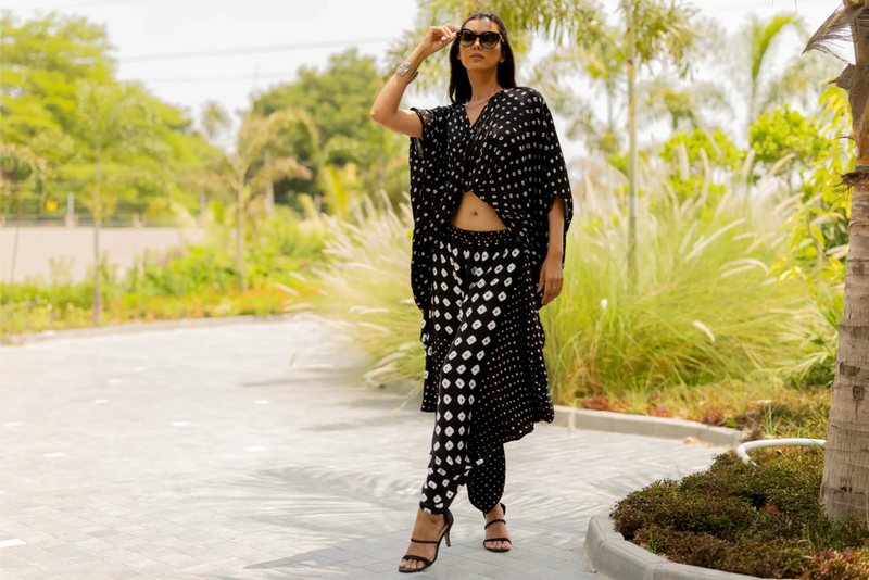 MOD DOTS TWIST TOP-BLACK silk by Dyelogue in black color for women in Singapore