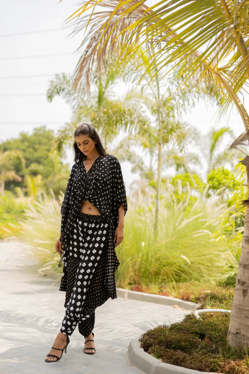 MOD DOTS TWIST TOP-BLACK silk by Dyelogue in black color for women in Singapore