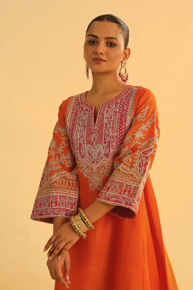 Mohsina Chauga with Salwar-Orange silk by SHEETAL BATRA in orange color for women in Singapore