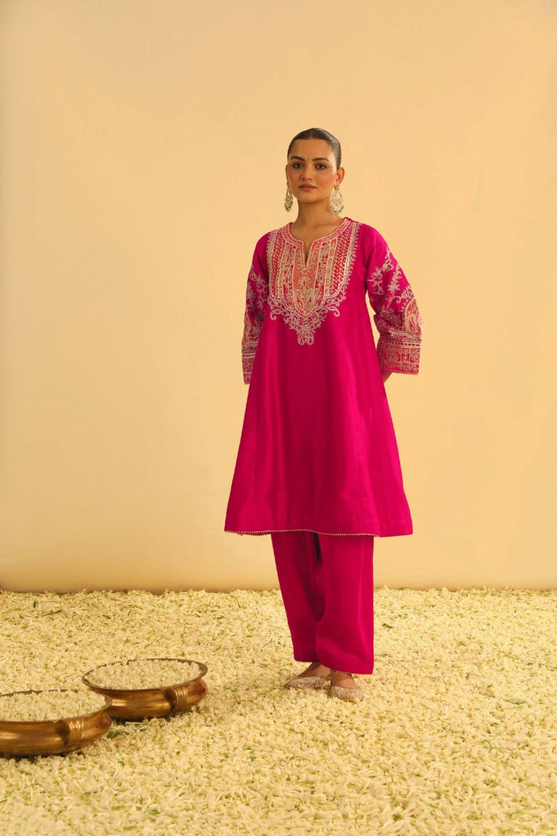 Mohsina Chauga with Salwar-Hotpink silk by SHEETAL BATRA in pink color for women in Singapore