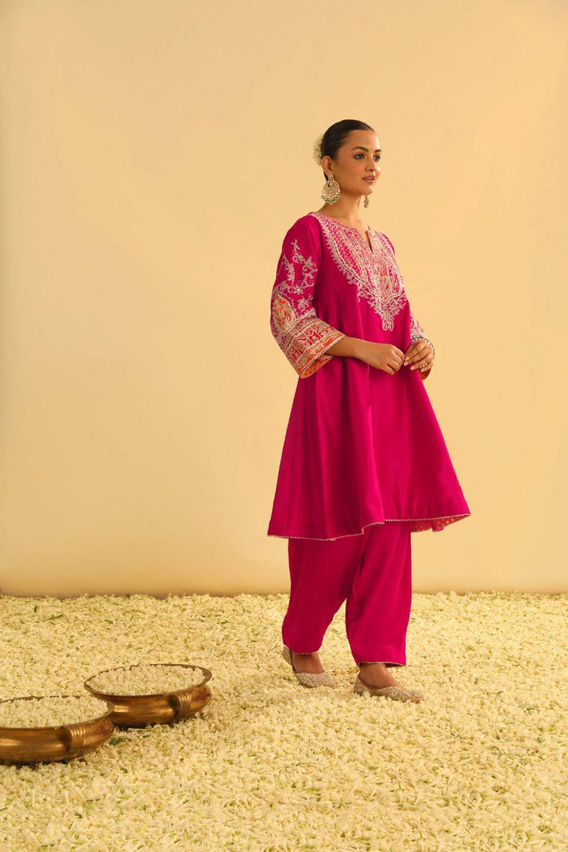 Mohsina Chauga with Salwar-Hotpink silk by SHEETAL BATRA in pink color for women in Singapore