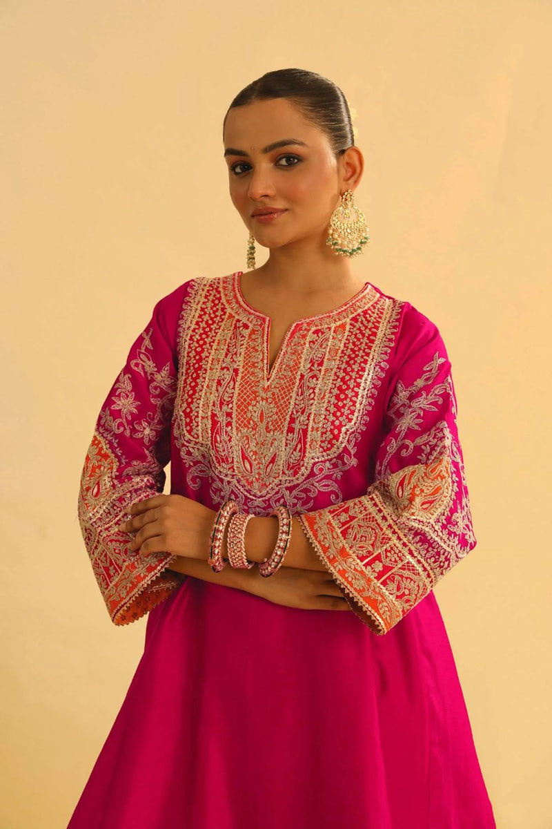 Mohsina Chauga with Salwar-Hotpink silk by SHEETAL BATRA in pink color for women in Singapore