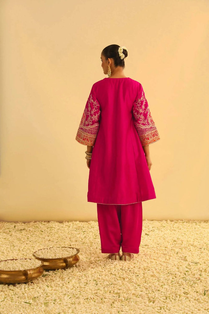 Mohsina Chauga with Salwar-Hotpink silk by SHEETAL BATRA in pink color for women in Singapore