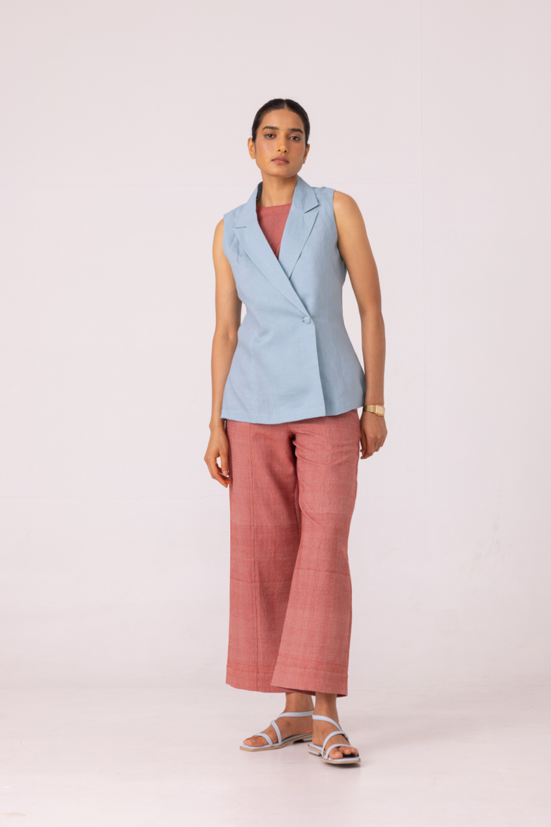 Moira Red Handwoven Denim Pants cotton by The Summer House for women in Singapore