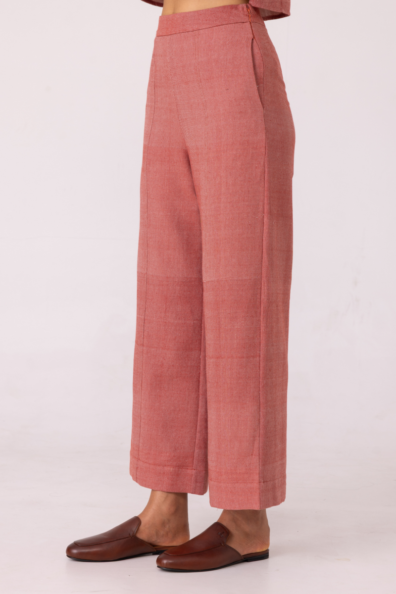 Moira Red Handwoven Denim Pants cotton by The Summer House for women in Singapore