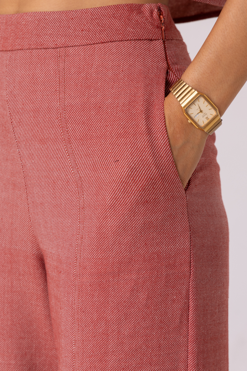 Moira Red Handwoven Denim Pants cotton by The Summer House for women in Singapore