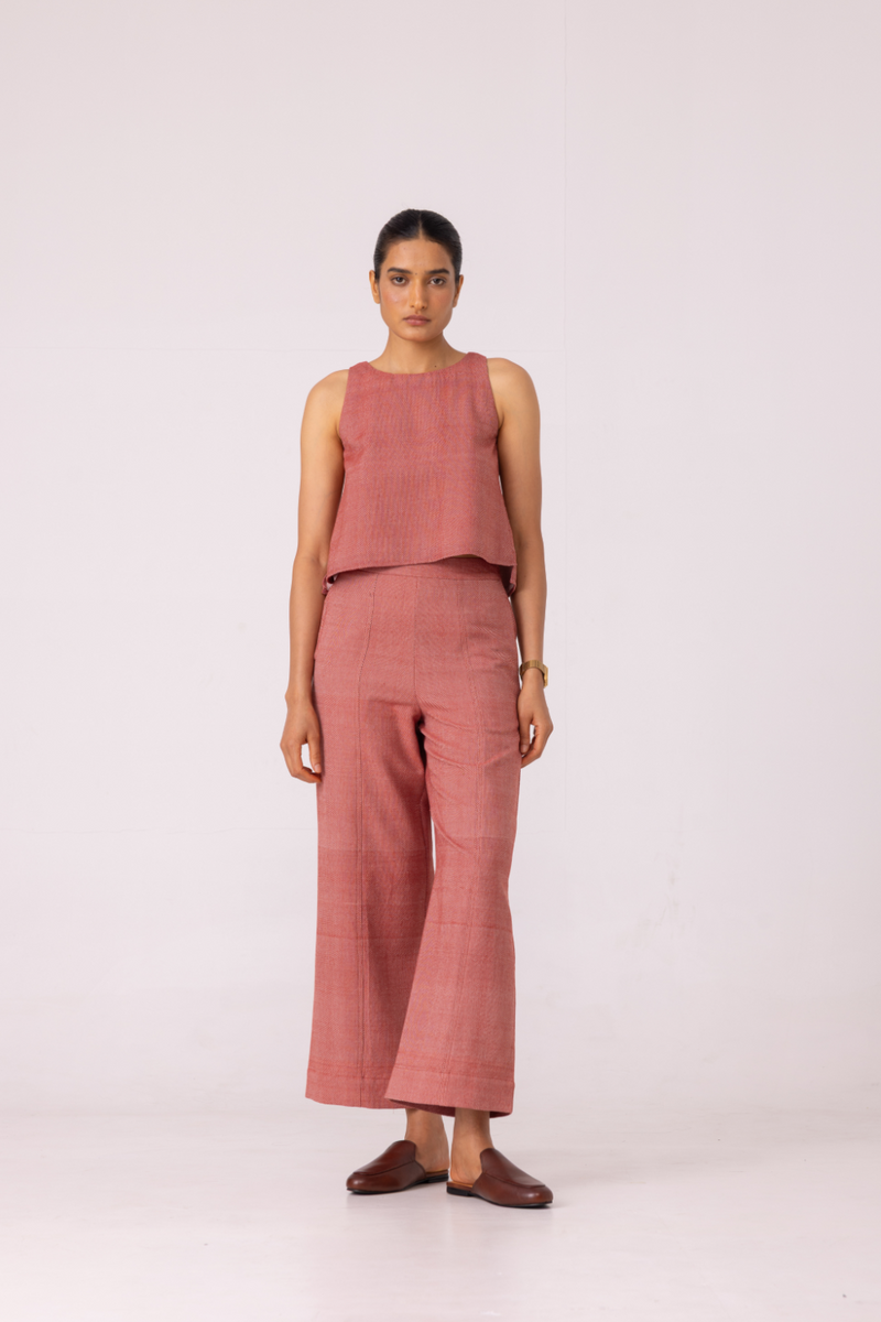 Moira Red Handwoven Denim Pants cotton by The Summer House for women in Singapore