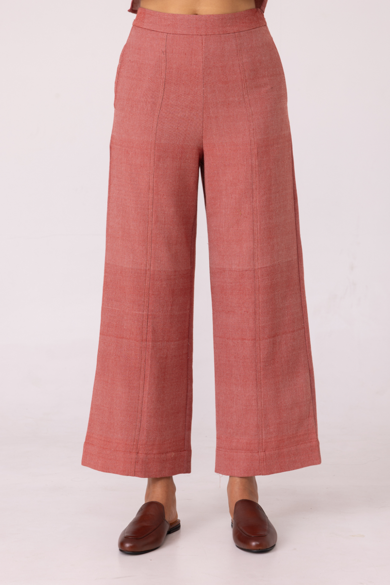 Moira Red Handwoven Denim Pants cotton by The Summer House for women in Singapore