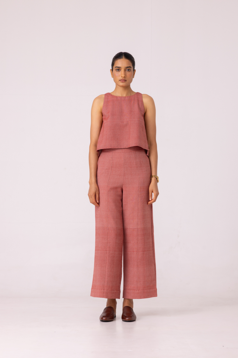 Moira Red Handwoven Denim Pants cotton by The Summer House for women in Singapore