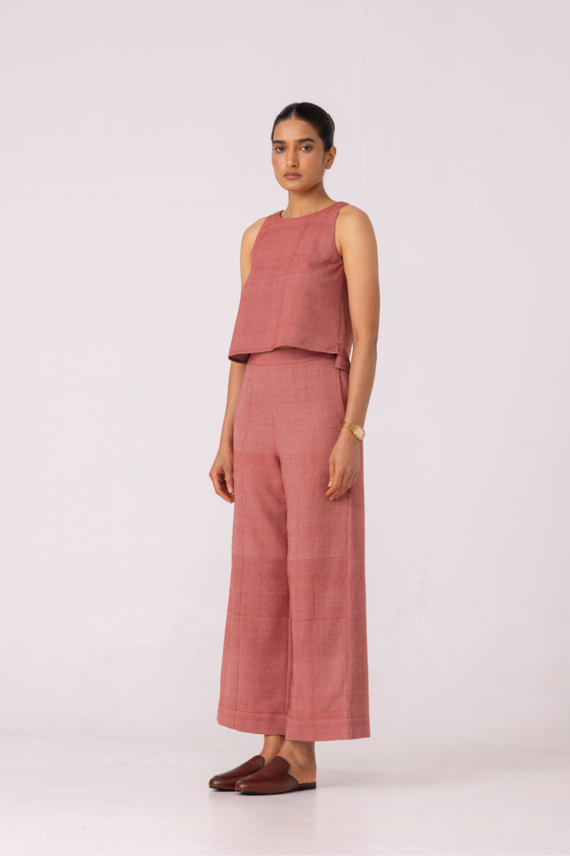 Moira Red Handwoven Denim Pants cotton by The Summer House for women in Singapore