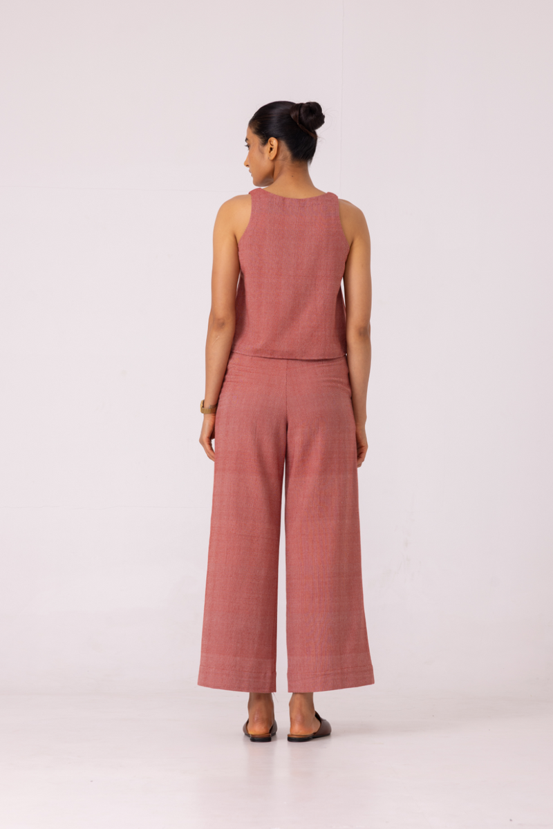 Moira Red Handwoven Denim Pants cotton by The Summer House for women in Singapore
