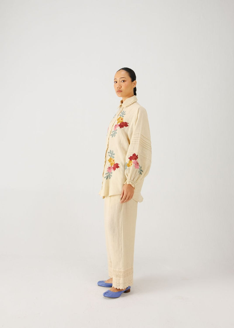 Moira set-Ivory pixel emb. linen by CORD for women in Singapore