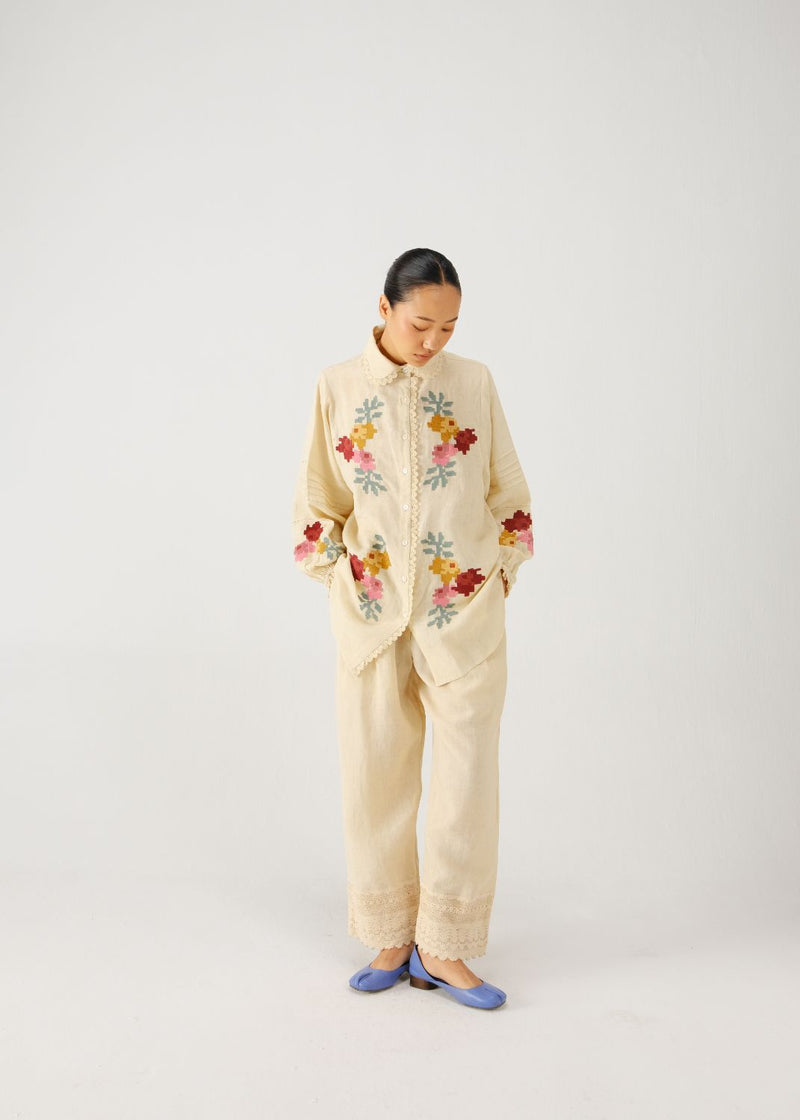 Moira set-Ivory pixel emb. linen by CORD for women in Singapore