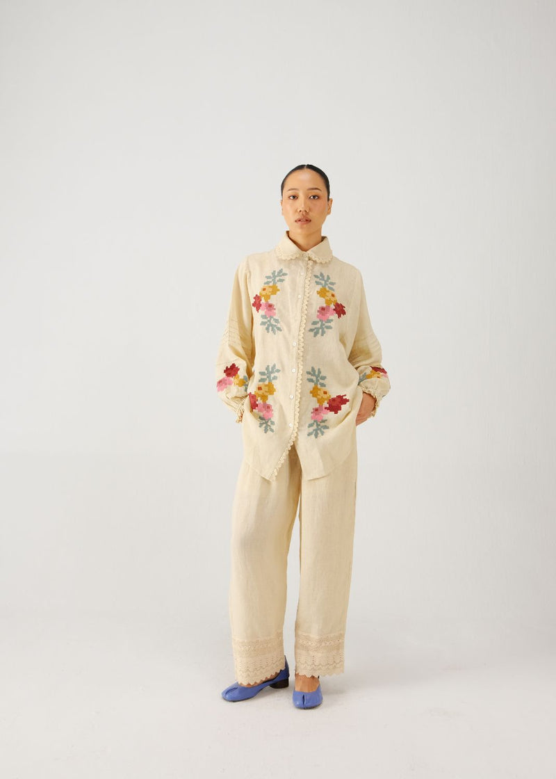Moira set-Ivory pixel emb. linen by CORD for women in Singapore