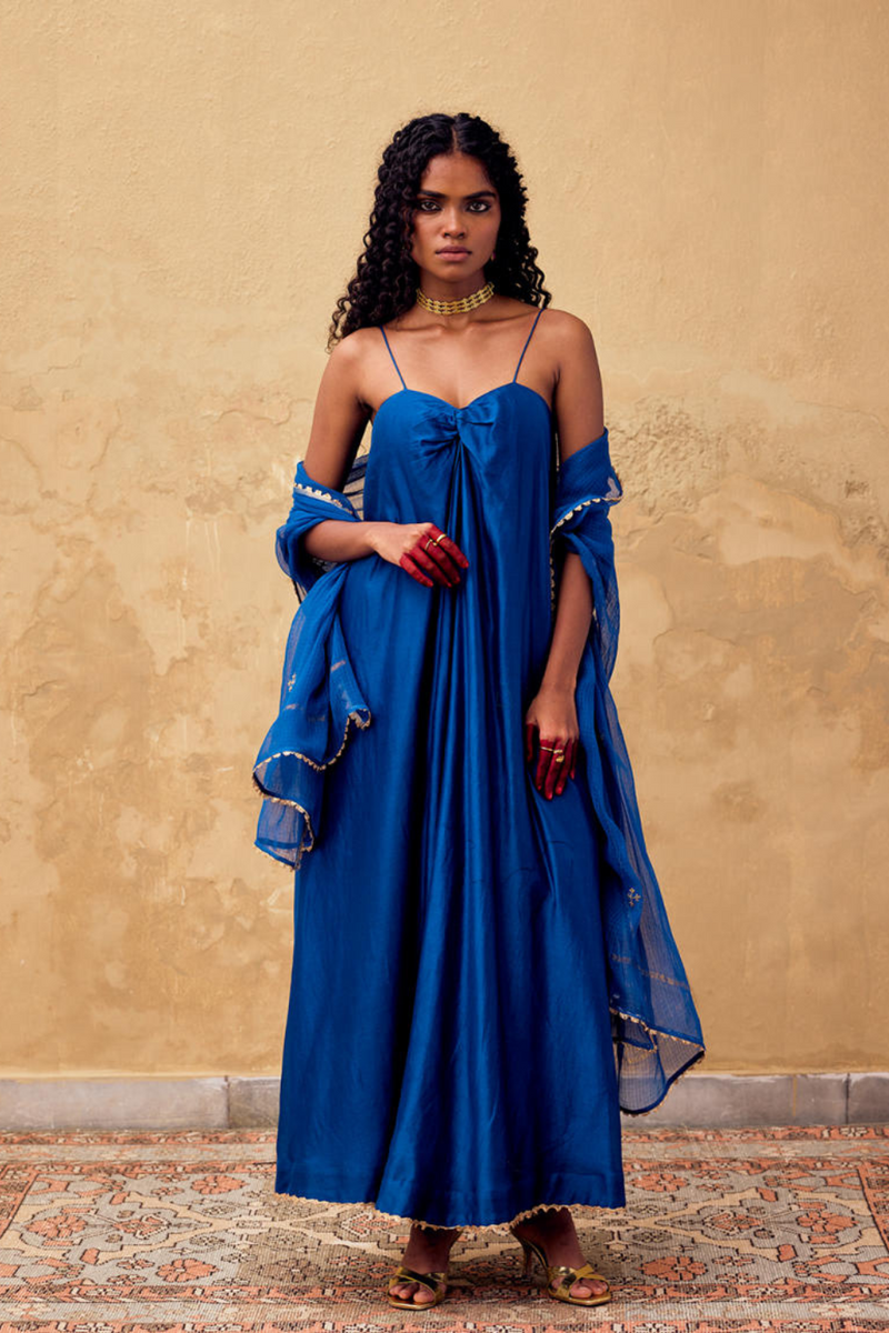 Morni Dupatta cotton by Khara Kapas in blue for women in Singapore