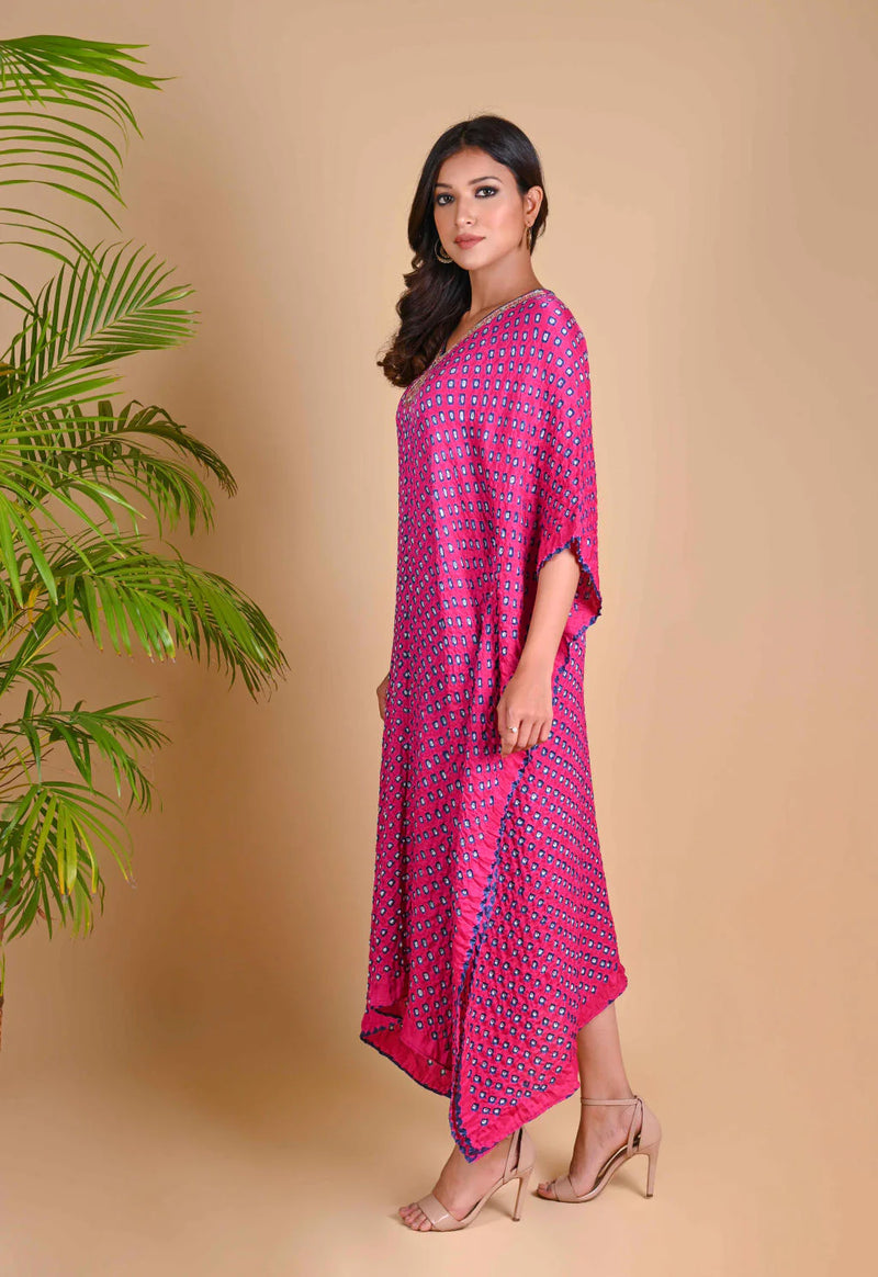 MOROCCAN KAFTAN-FUSCHIA PINK silk by Dyelogue for women in Singapore