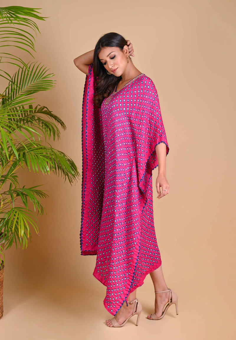 MOROCCAN KAFTAN-FUSCHIA PINK silk by Dyelogue for women in Singapore