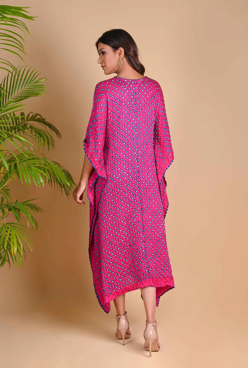 MOROCCAN KAFTAN-FUSCHIA PINK silk by Dyelogue for women in Singapore