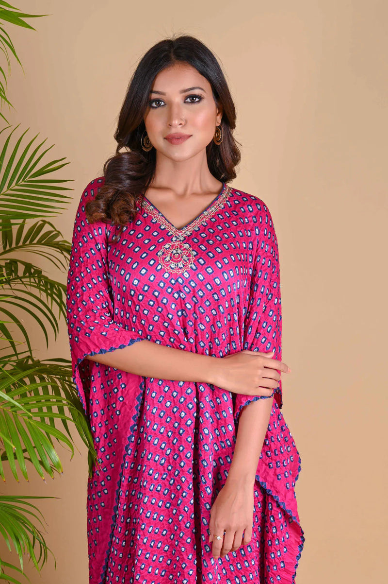 MOROCCAN KAFTAN-FUSCHIA PINK silk by Dyelogue for women in Singapore