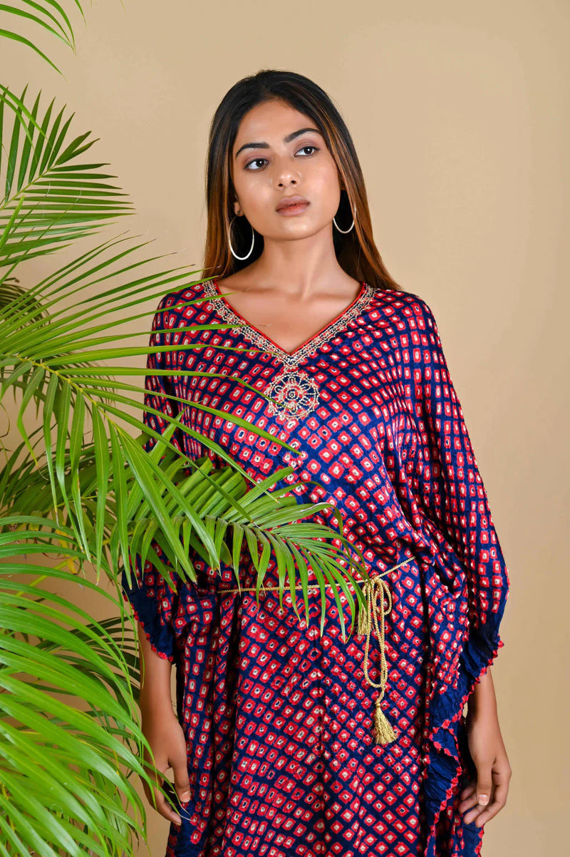 MOROCCAN KAFTAN-INDIGO BLUE silk by Dyelogue in blue color for women in Singapore