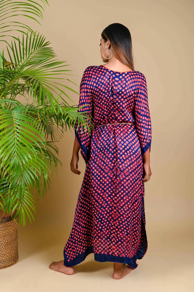MOROCCAN KAFTAN-INDIGO BLUE silk by Dyelogue in blue color for women in Singapore