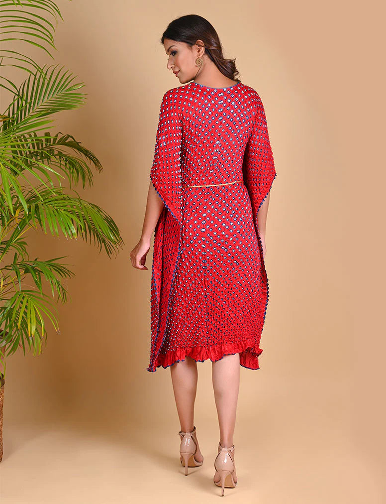 MOROCCAN KAFTAN-RED silk by Dyelogue in red color for women in Singapore