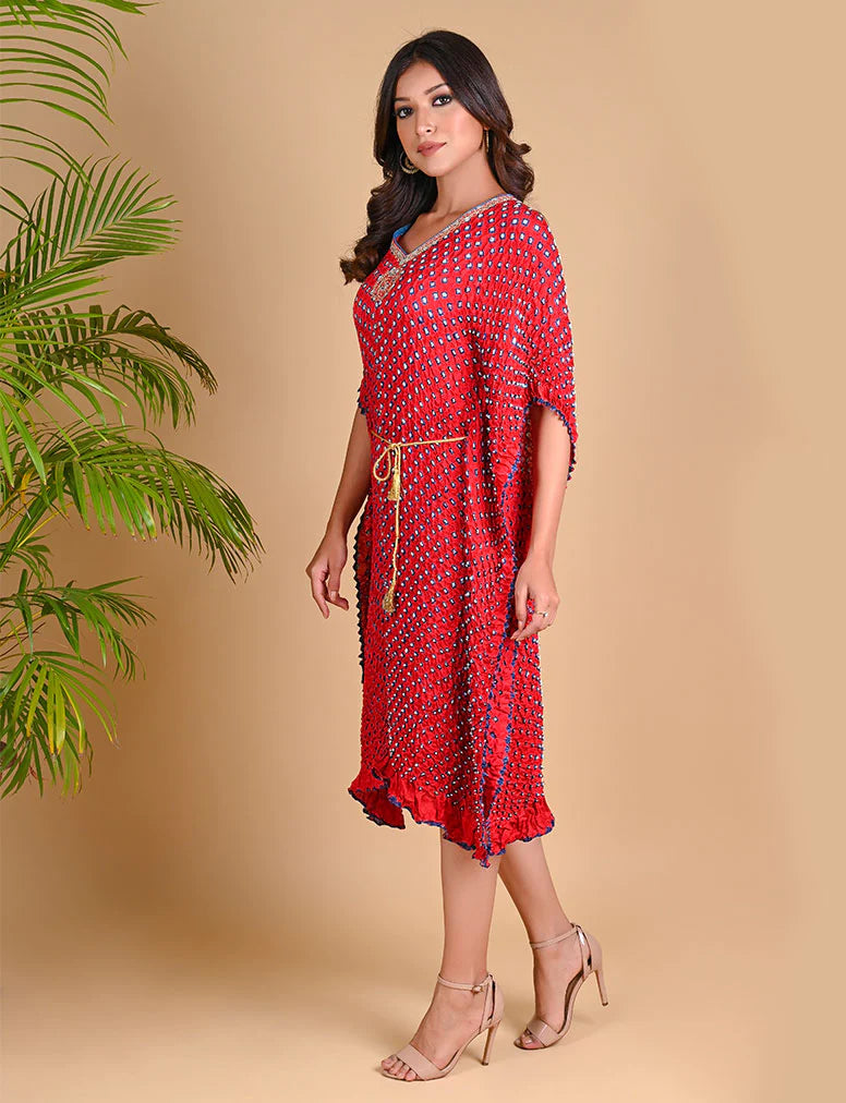 MOROCCAN KAFTAN-RED silk by Dyelogue in red color for women in Singapore