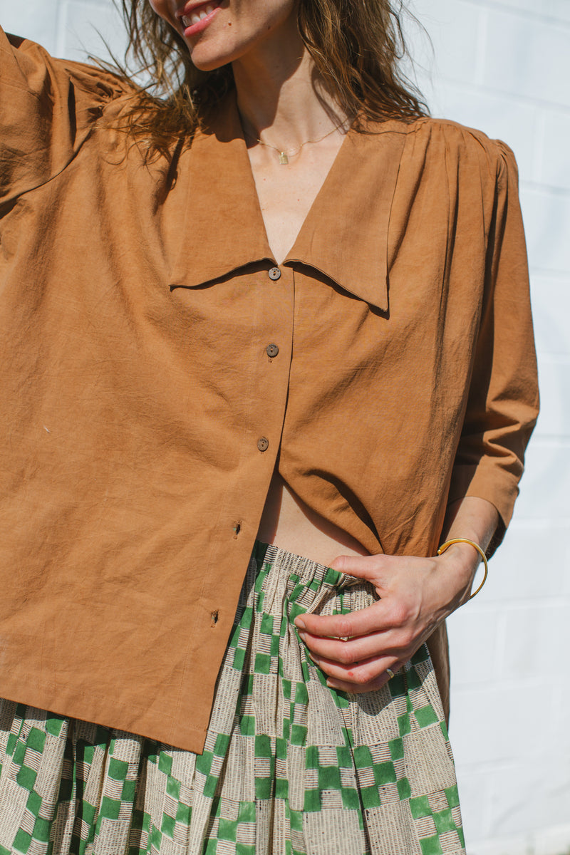 Mulholland Top-Brown cotton by World of Crow in brown color for women in Singapore