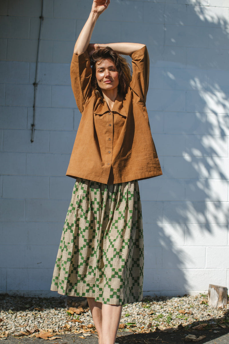 Mulholland Top-Brown cotton by World of Crow in brown color for women in Singapore
