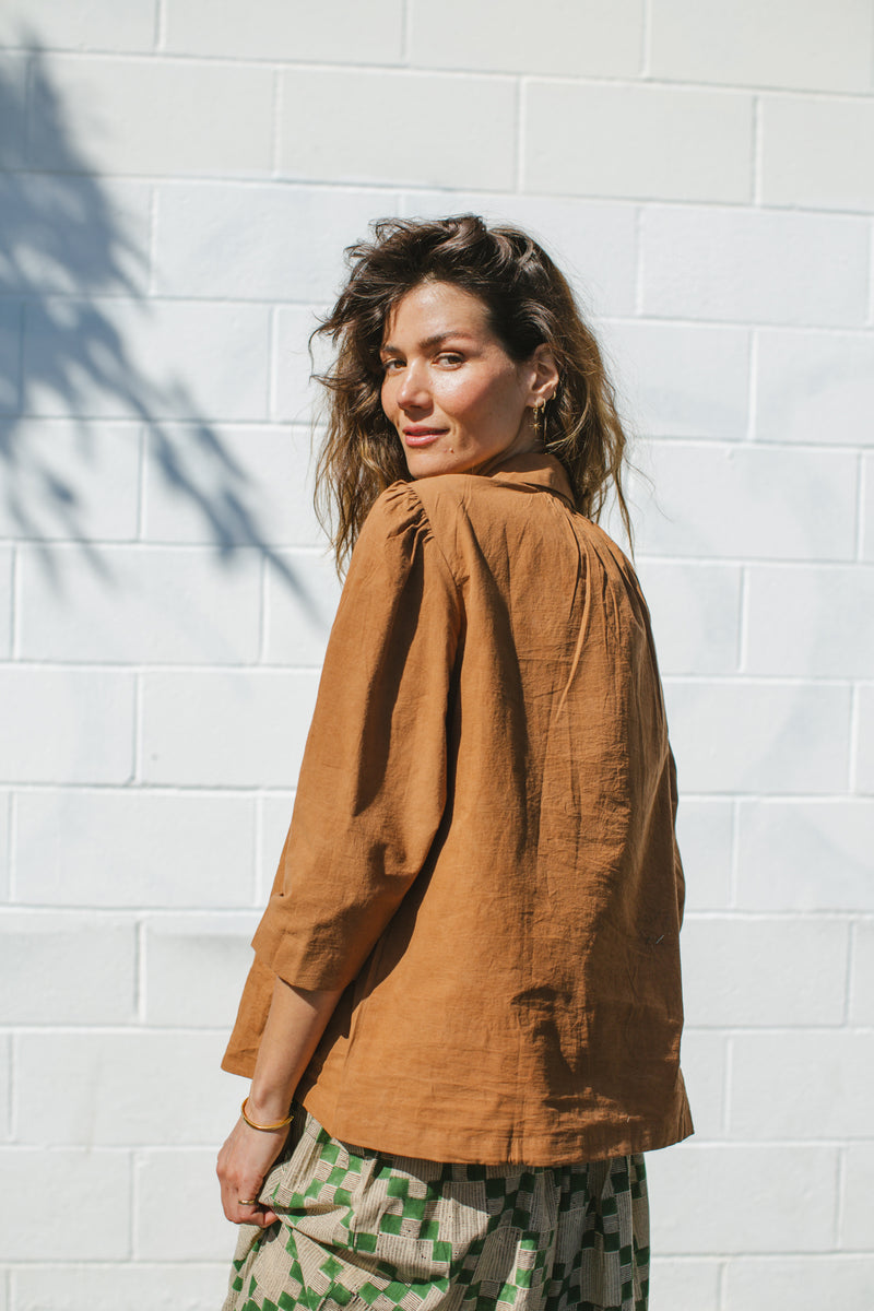Mulholland Top-Brown cotton by World of Crow in brown color for women in Singapore