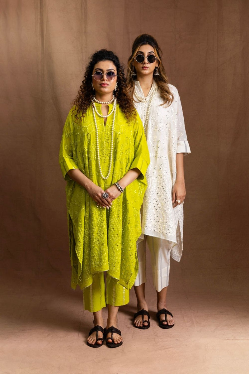 Mulmul Mirror Kurta Set-Lime Green Natural Linen Kurta Set Sabo by Sabina — Canvas & Weaves Singapore