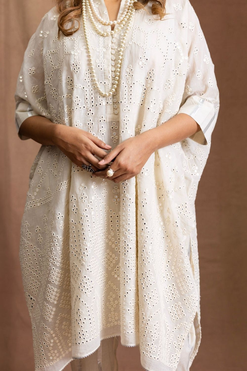Mulmul Mirror Kurta Set-Off White Pure Mulmul Kurta Set Sabo by Sabina — Canvas & Weaves Singapore
