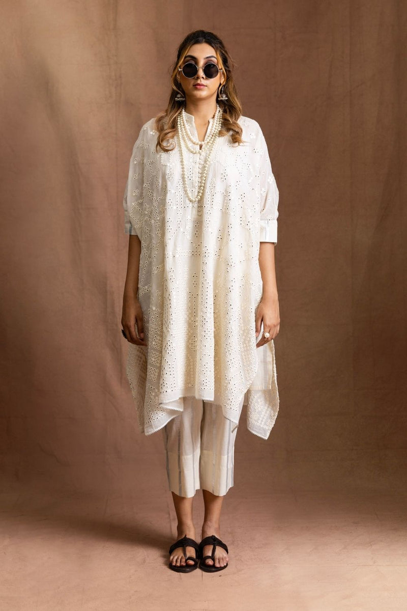 Mulmul Mirror Kurta Set-Off White Pure Mulmul Kurta Set Sabo by Sabina — Canvas & Weaves Singapore