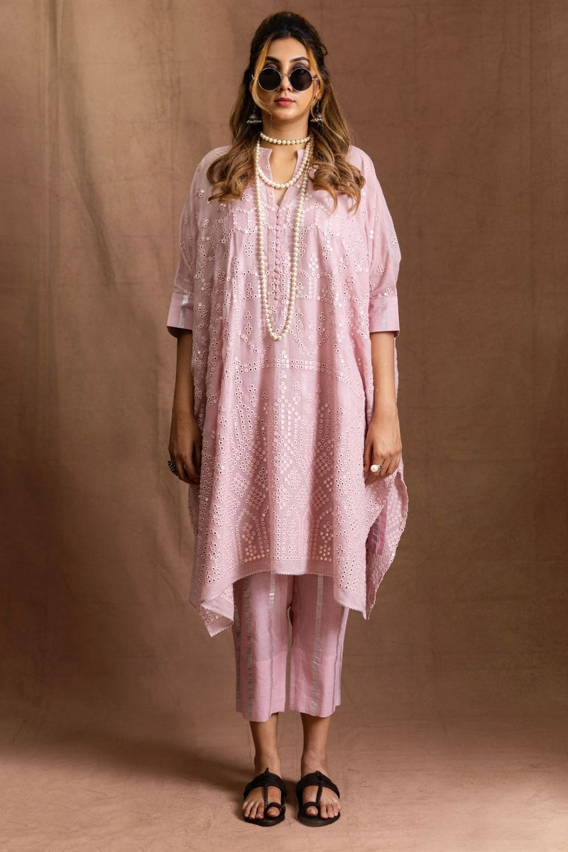 Mulmul Mirror Kurta Set-Dusty Pink Pure Mulmul Kurta Set Sabo by Sabina — Canvas & Weaves Singapore