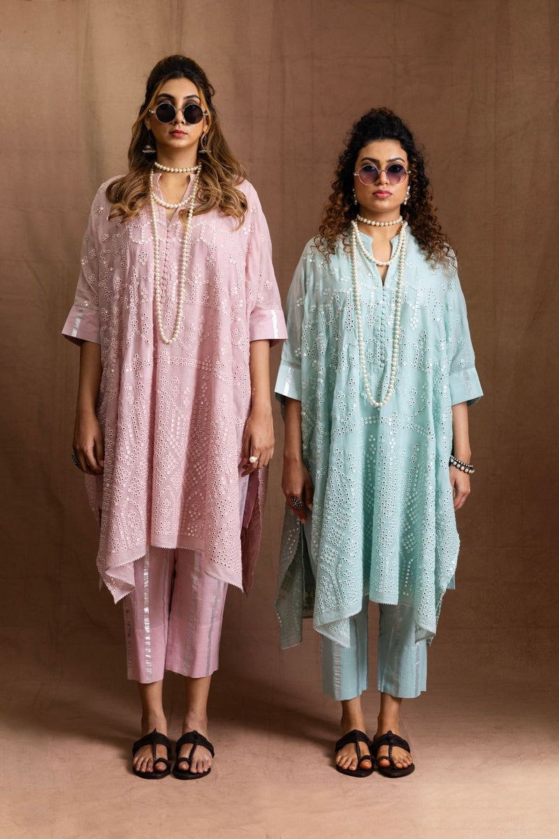 Mulmul Mirror Kurta Set-Dusty Pink Pure Mulmul Kurta Set Sabo by Sabina — Canvas & Weaves Singapore