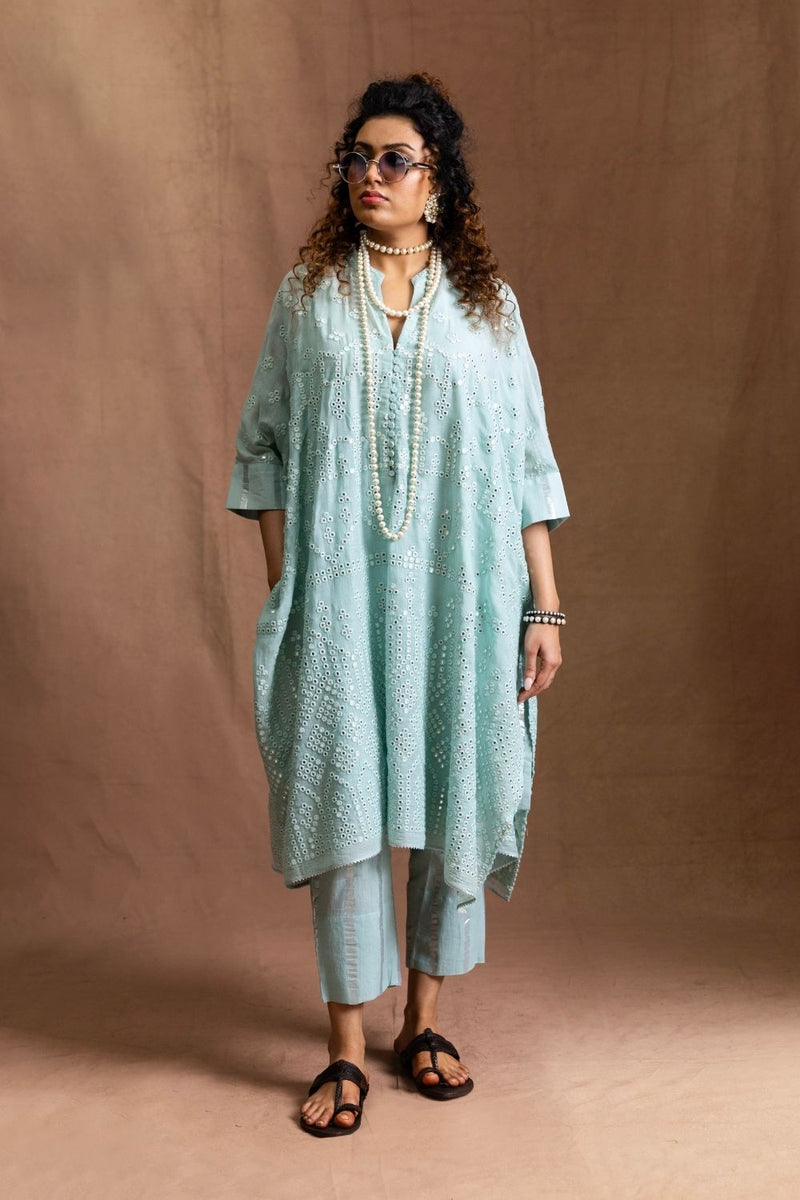 Mulmul Mirror Kurta Set-Ice Blue Pure Mulmul Kurta Set Sabo by Sabina — Canvas & Weaves Singapore